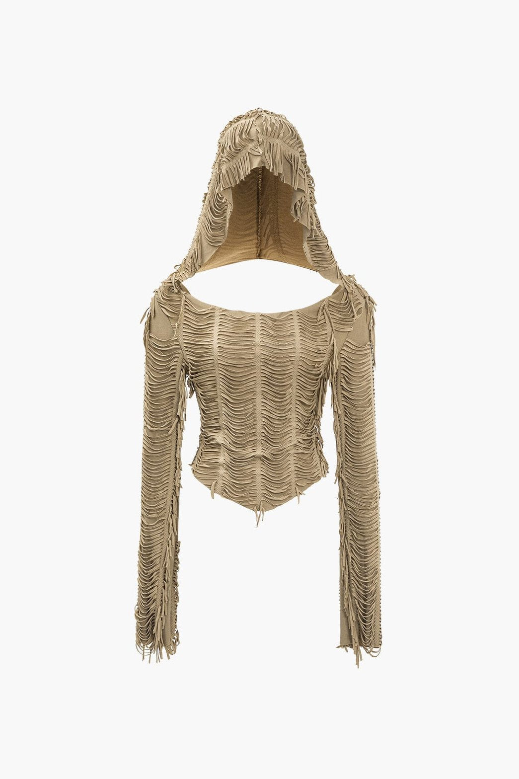 Haut à franges beige avec capuche étoile