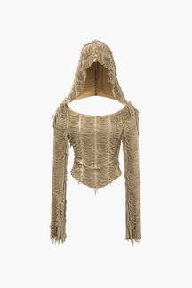 Haut à franges beige avec capuche étoile