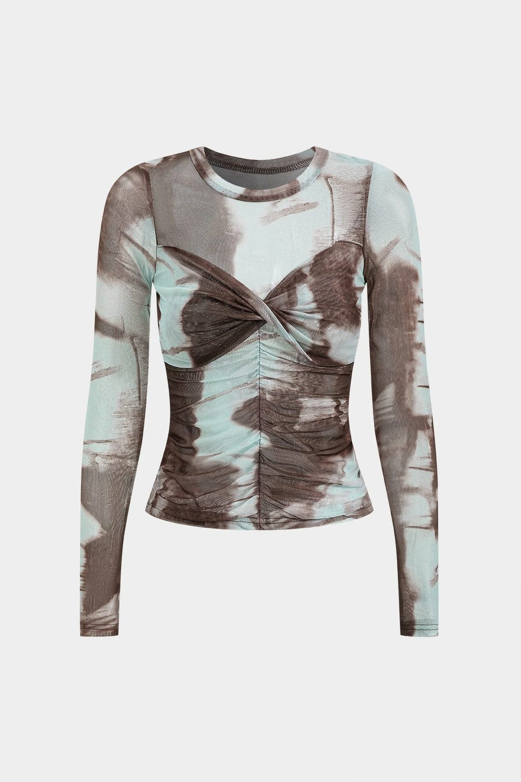 Top maille tie-dye torsadé vue de face papillon
