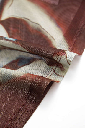 Top transparent bordeaux motif floral vue complète - Délicatesse