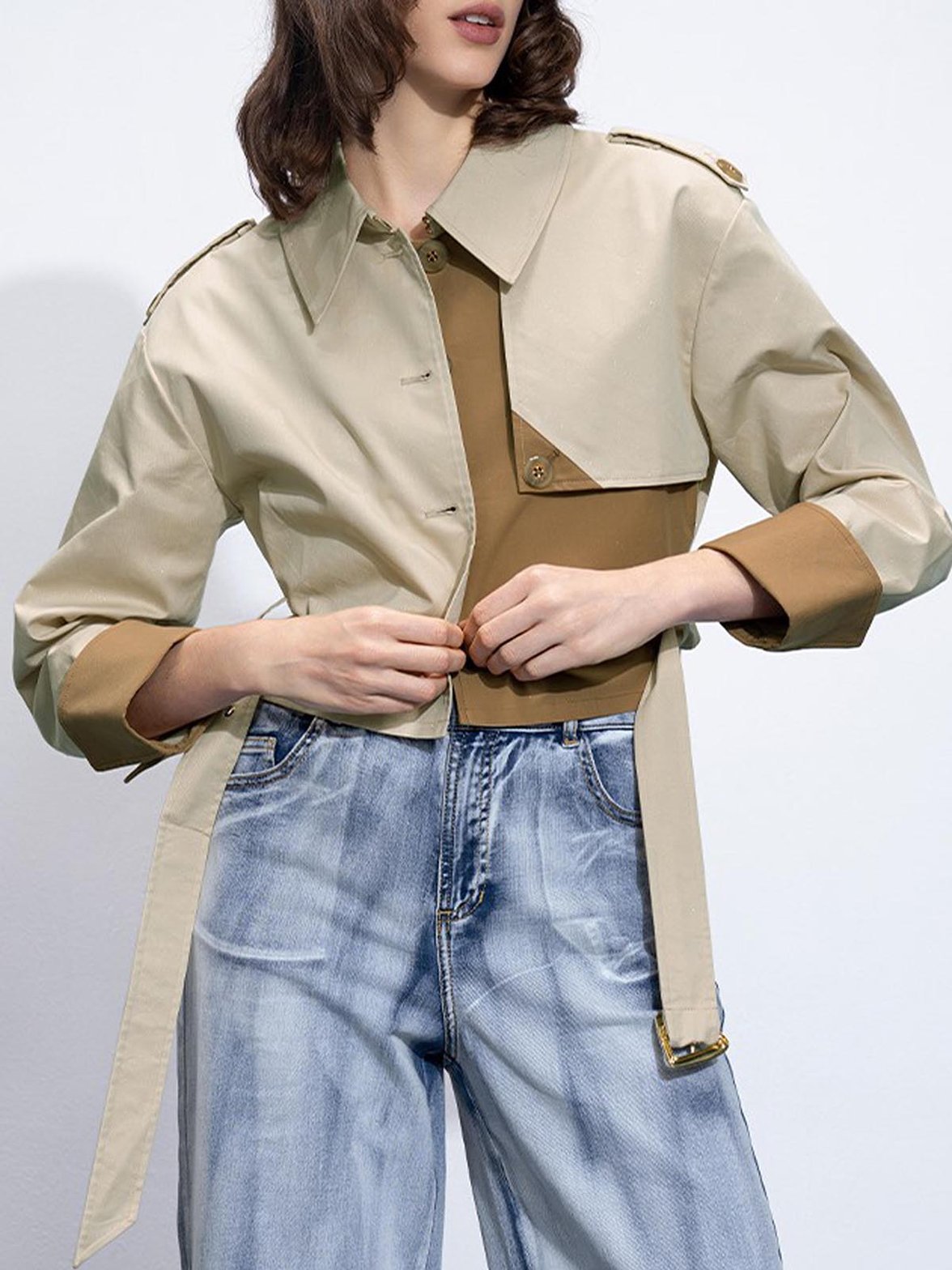 Trench court bicolore détail ceinture douceur