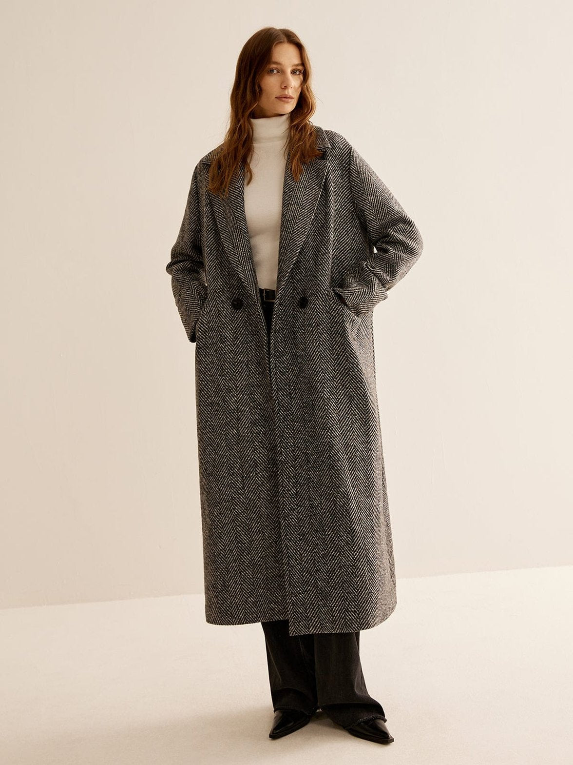 Trench long gris à chevrons détail dos douceur