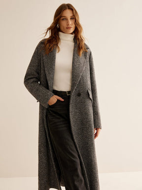 Trench long gris à chevrons vue poches style