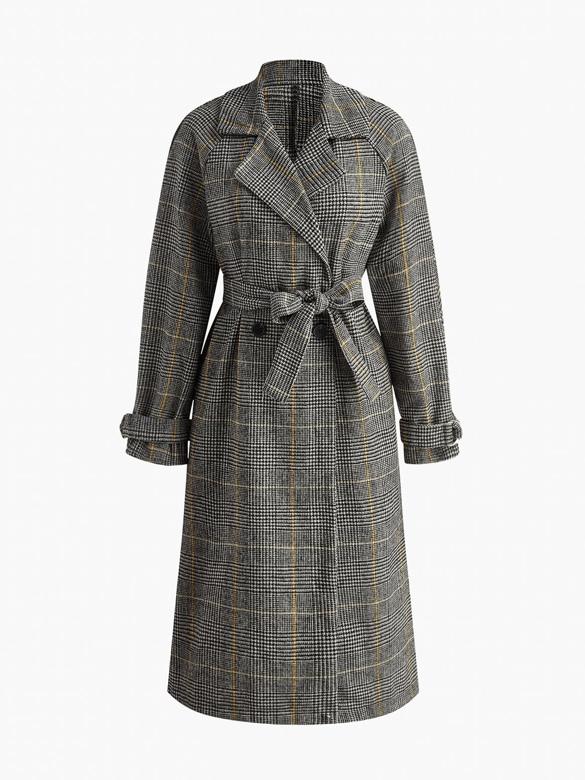 Trench long motif pied-de-poule vue de face douceur