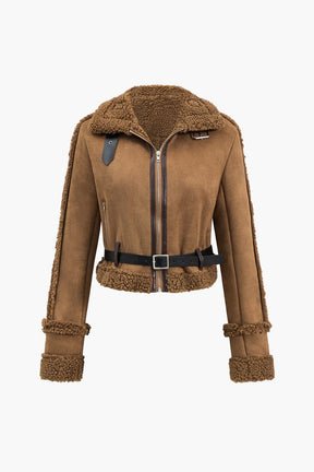 Veste aviateur suédine marron avec ceinture - Bonheur