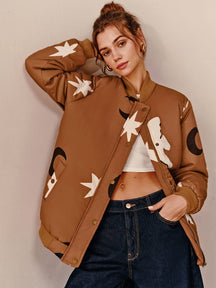 Veste bohème camel imprimée étoiles soleil