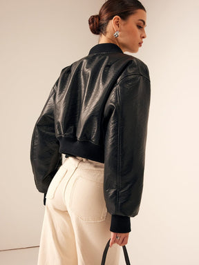 Veste bomber noire vue de côté lune