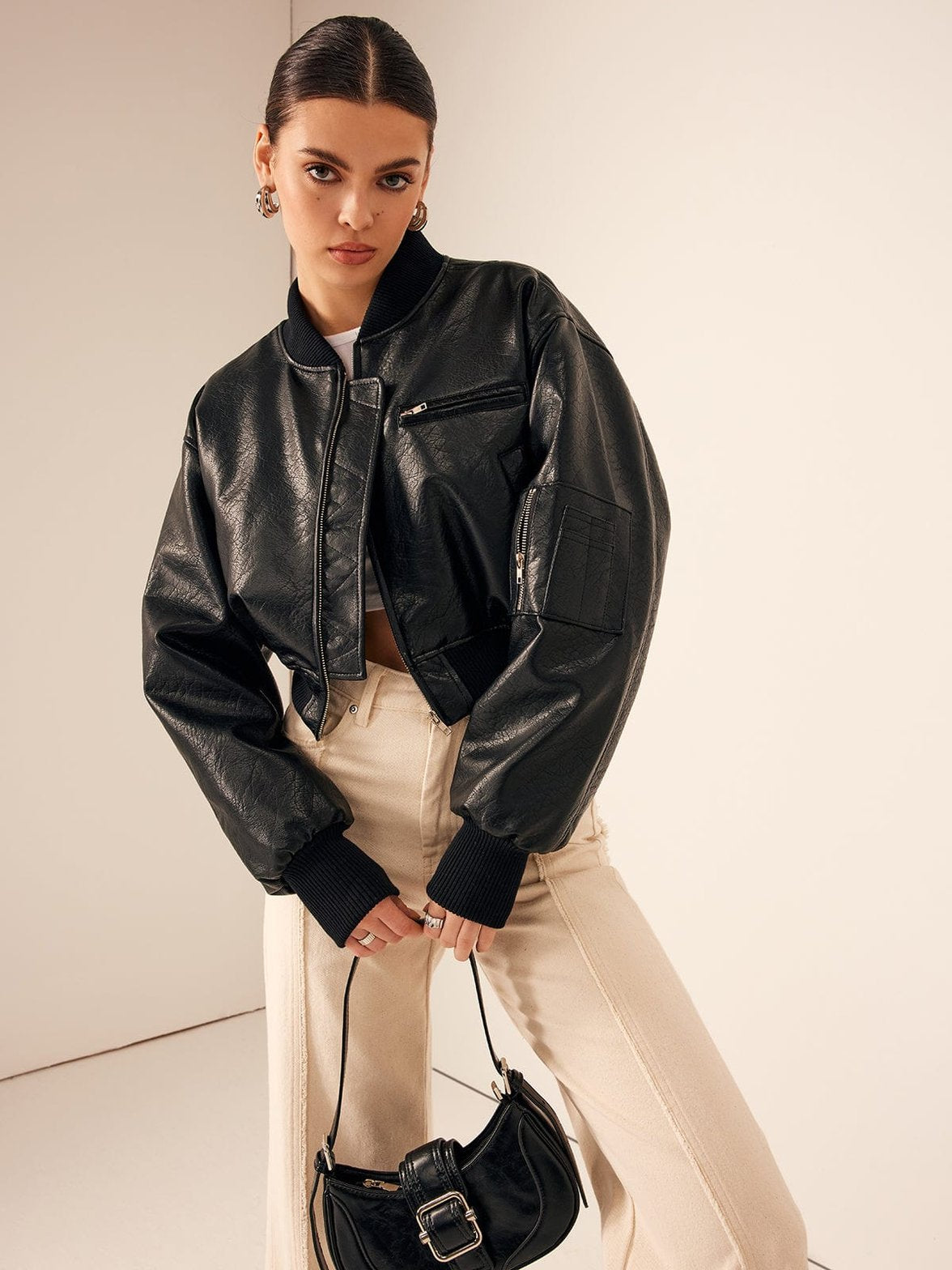 Veste bomber noire détail poche soleil