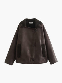 Veste similicuir marron vue de face soleil