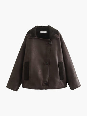 Veste similicuir marron vue de face soleil