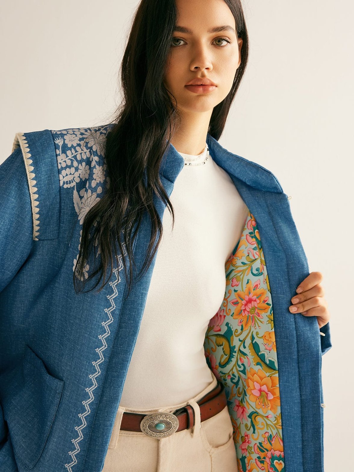 Veste décontractée motif floral lune