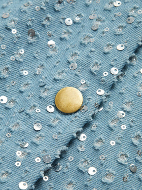 Veste denim pailletée bleue vue profil nuage