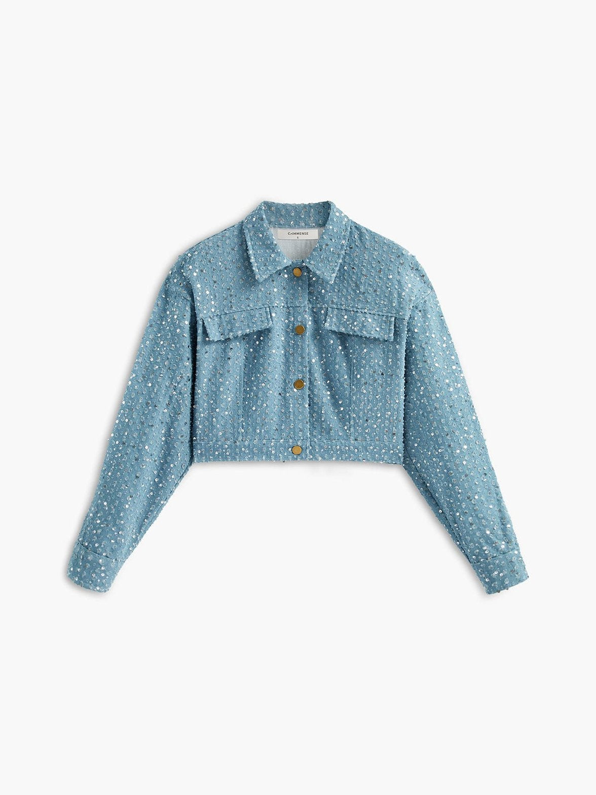 Veste denim pailletée bleue vue avant étoile