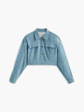 Veste denim pailletée bleue vue avant étoile