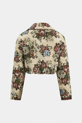 Veste jacquard fleurie beige vue de dos douceur