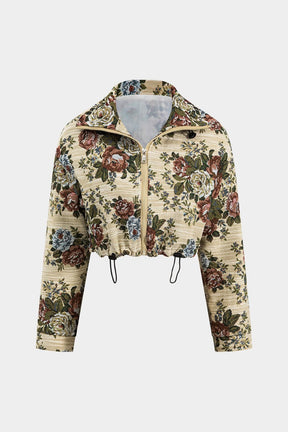 Veste jacquard fleurie beige vue de face harmonie