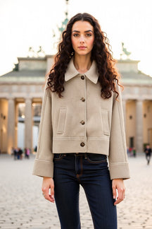Veste beige élégante avec col revers douceur
