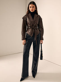 Veste courte en faux cuir marron vista