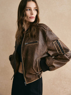 Veste similicuir marron détail zip nuage