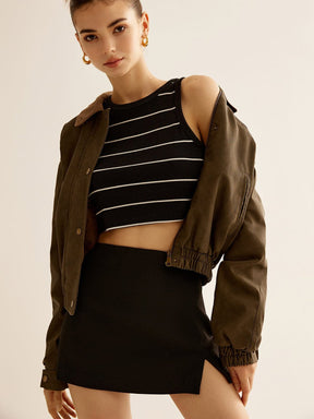 Veste courte marron détails velours moderne