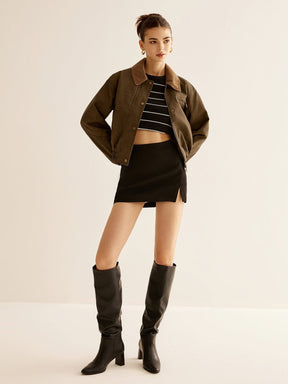 Veste courte décontractée col velours chic