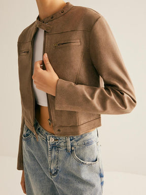 Veste zippée en daim coupe ajustée tendance