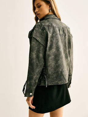 Veste courte en simili cuir détail poche étoile