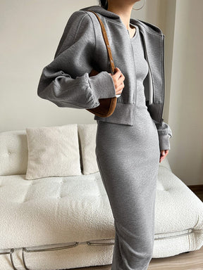 Détail fermeture zippée veste grise harmonie
