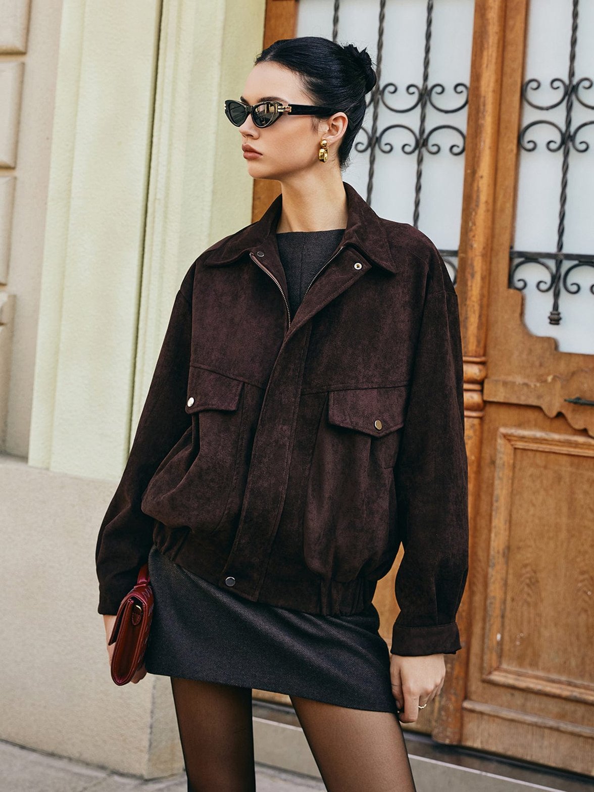Veste marron en daim décontractée harmonie