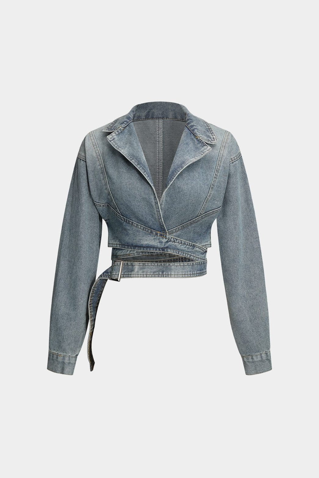 Veste denim cache-cœur vue de face soleil