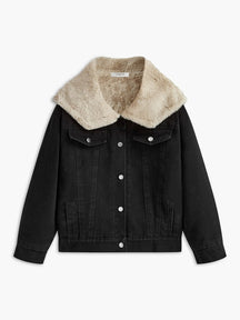 Veste denim noir col fourrure vue de face étincelle