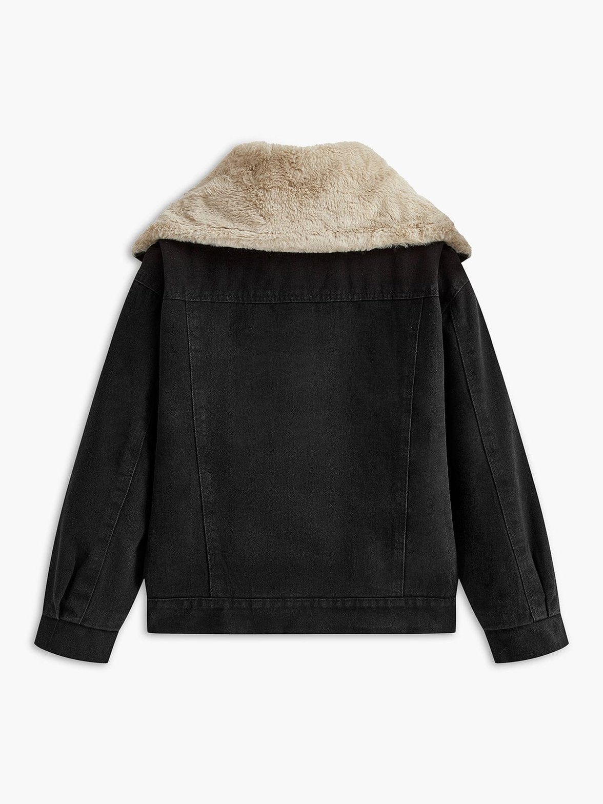 Veste denim noir col fourrure vue de côté douceur