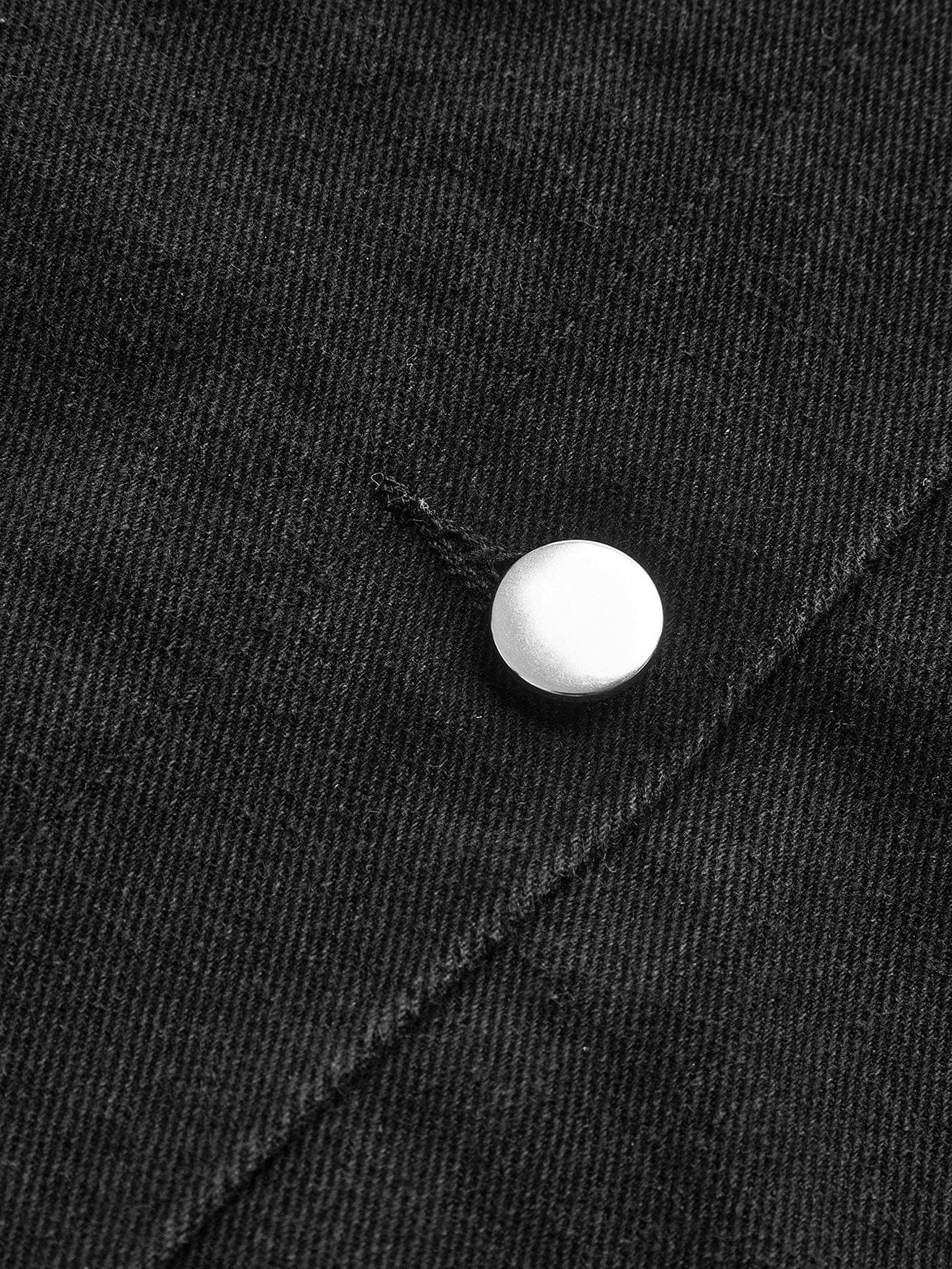 Veste denim noir col fourrure détail manche style