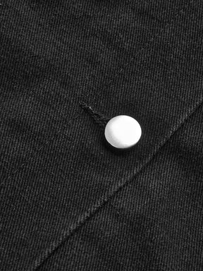Veste denim noir col fourrure détail manche style