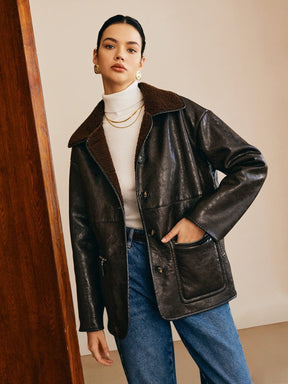 Veste en cuir doublée polaire vue portée style