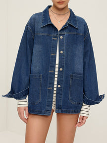Veste en jean décontractée vue de face soleil