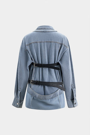 Veste en jean oversize ceinturée vue de dos nuage