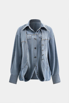 Veste en jean oversize ceinturée vue de face soleil