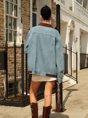 Vue latérale veste jean décontractée rivière