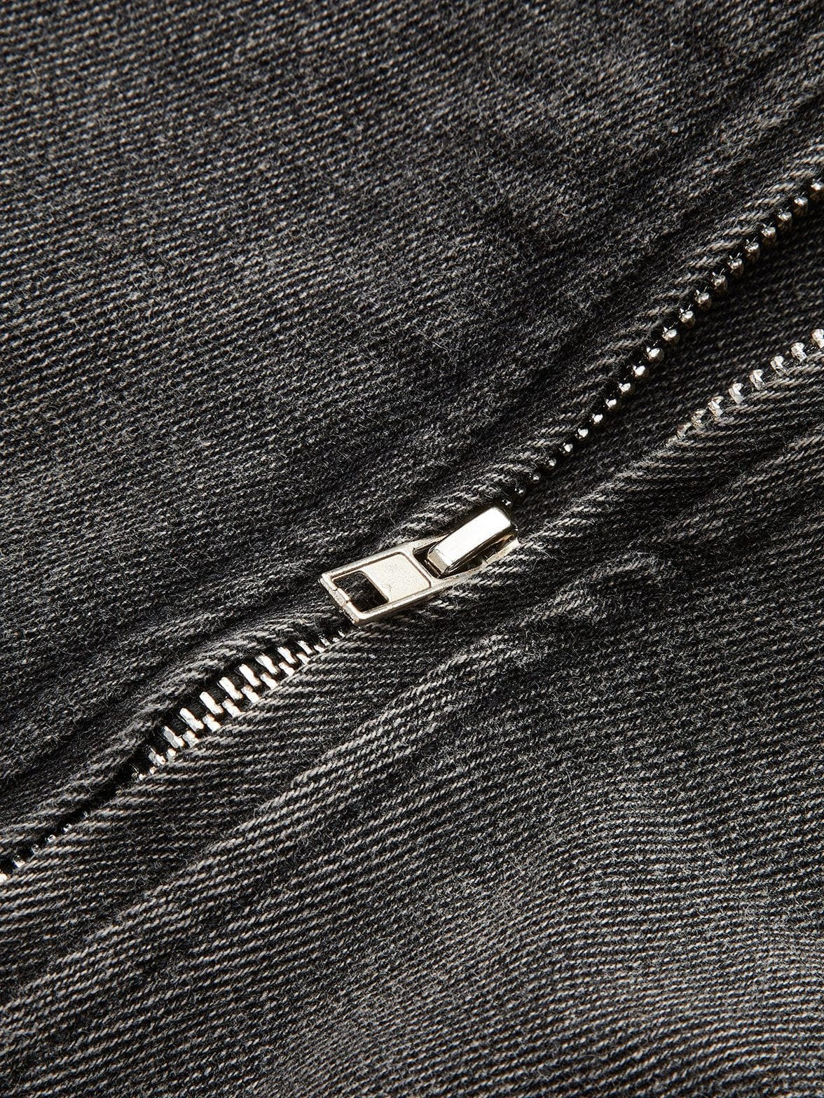 Veste en jean vintage grise zippée vue de côté lune