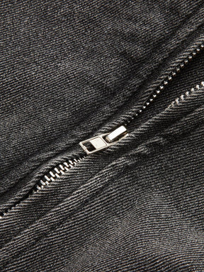 Veste en jean vintage grise zippée vue de côté lune