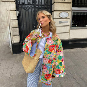 Veste florale printanière vue de face soleil