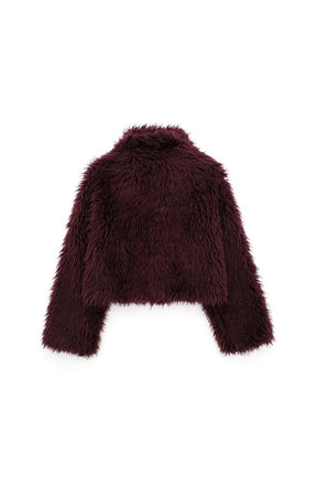 Manteau fourrure synthétique bordeaux chaleur