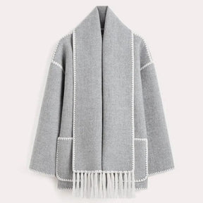 Veste Élégante avec Écharpe à Franges Intégrée