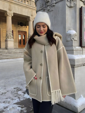 Veste Élégante avec Écharpe à Franges Intégrée