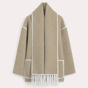 Veste Élégante avec Écharpe à Franges Intégrée