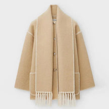 Veste Élégante avec Écharpe à Franges Intégrée