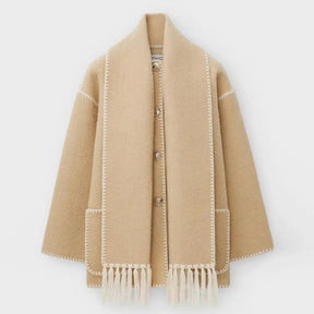 Veste Élégante avec Écharpe à Franges Intégrée