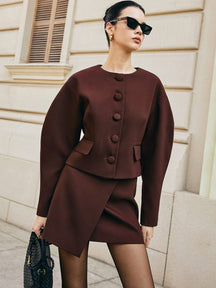 Veste élégante courte marron papillon