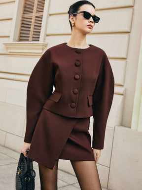 Veste élégante courte marron papillon